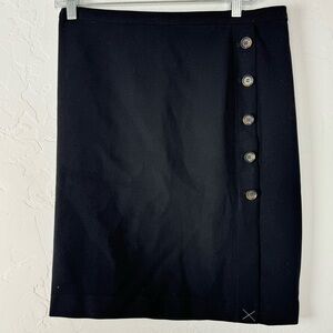 Ann Taylor Skirt Pencil Solid Black‎ Pull On Button Side Hem Lined Office Career